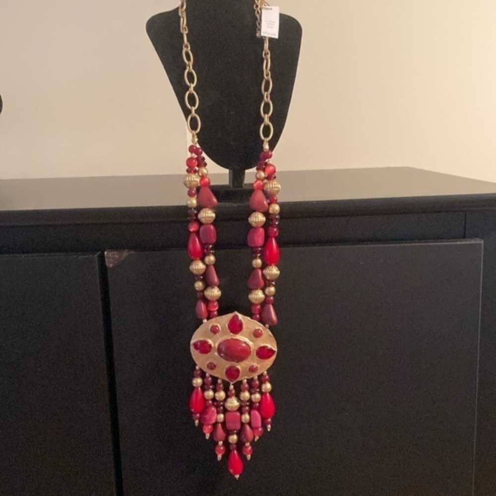 Chico's Red and Gold Statement Necklace